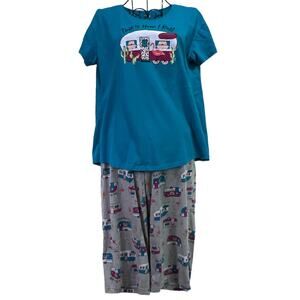 Secret Treasures 2PC Camping Pajama Lounge Set Turquoise Gray Size S/CH (4-6)